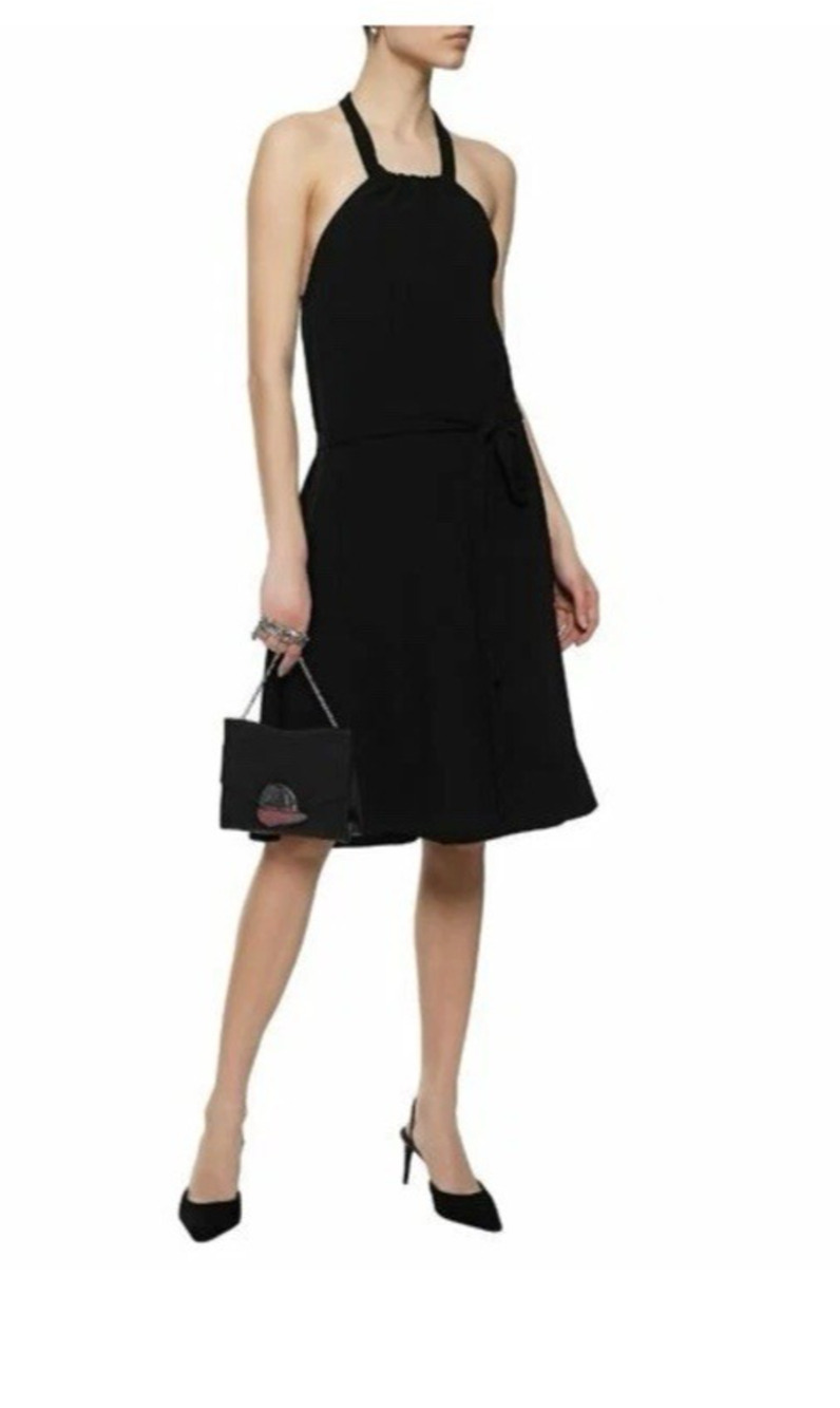 "Theory" Nayline R Crepe Tie-Waist High-Low Halter Dress Black Size 2 NWT